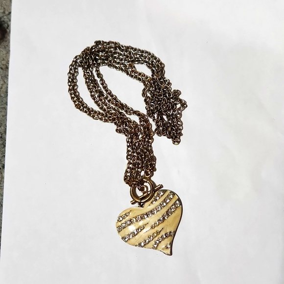 Vintage enamel zebra cz heart toggle necklace - Picture 3 of 3